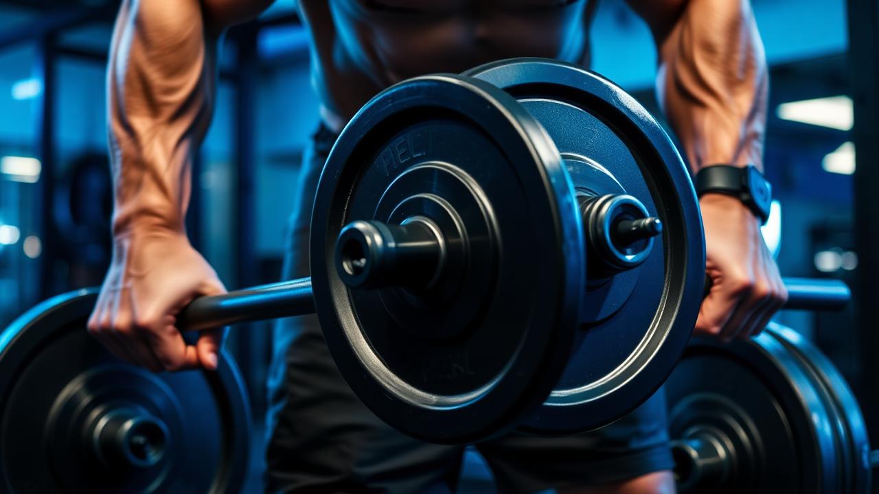Atleta colocando anilhas pesadas em barra de musculação