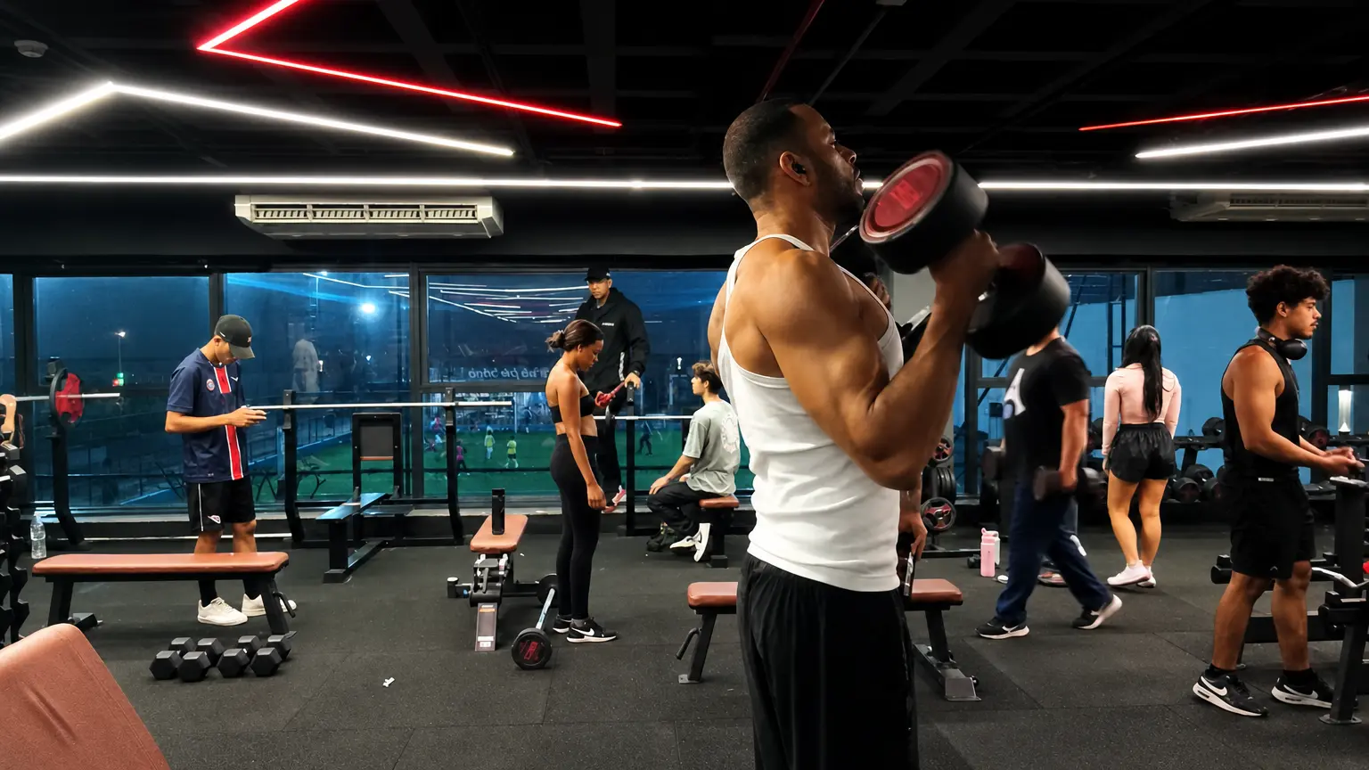Academia lotada com pessoas treinando — a maioria desiste antes dos 90 dias por falta de constância